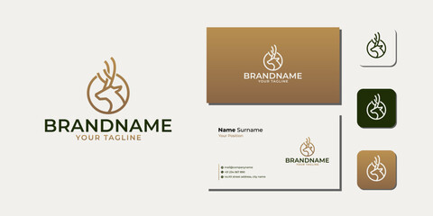 Naklejka premium Luxury Line Deer Logo Bundle With Business Card And Icon vector