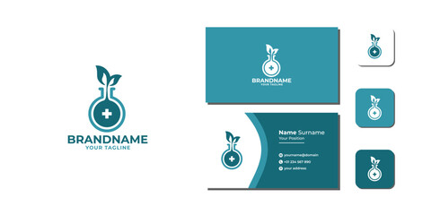 Science Tube Leaf Health Logo Template Bundle With Business Card And Icon vector