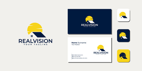 Sun House Logo Template Bundle With Business Card And Icon vector