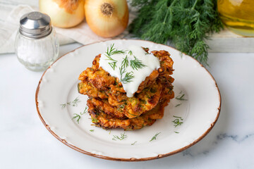 Mucver, Turkish traditional food. (Turkish cuisine) Homemade Food with Zucchini.