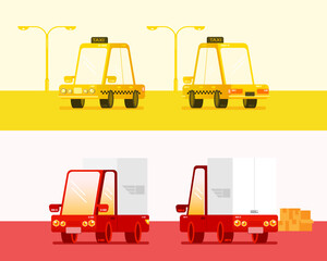 Set of transportation car. Taxi and delivery car