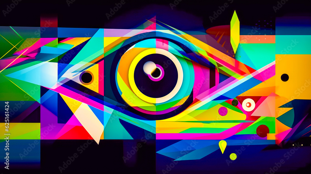 Poster abstract painting of fish with colorful design on it's side. generative ai.