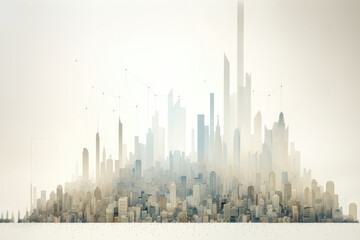 Graphics On The Background Of A Big City In The Fog. Generative AI