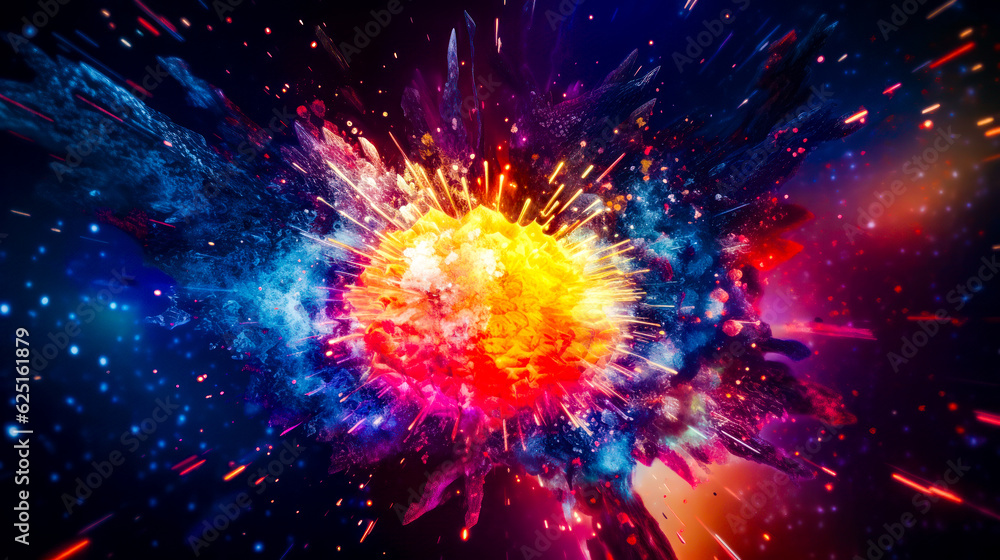 Aufkleber colorful explosion of light and colors on black background photo with space for text. generative ai.