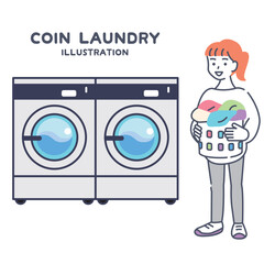 コインランドリーで洗濯する女性