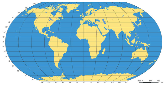 world map with parallel and meridian