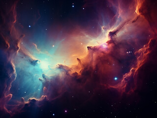 Fototapeta premium A Colorful Cloud Nebula in the Expansive Cosmos, Illuminated by Starry Nights and Supernovas, Crafting a Breathtaking Universe Science Astronomy Background Generative ai