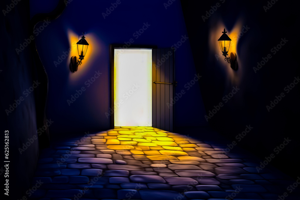 Aufkleber man standing in front of doorway with light shining on him. generative ai.