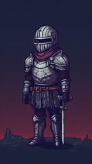 Fototapeta premium Pixel art knight character for RPG game, character in retro style for 8 bit game