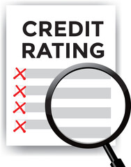 credit rating paper, magnifying glass, vector illustration 