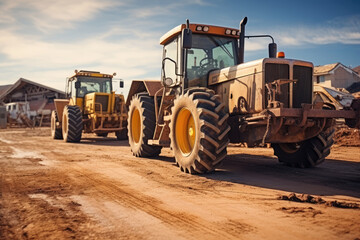 Fototapeta premium Heavy wheeled tractor, construction machinery