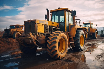 Obraz premium Heavy wheeled tractor, construction machinery