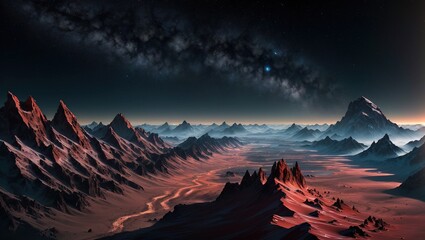 Fantasy Planet with Rocks and starry sky
