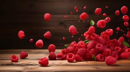 Raspberry on wooden table