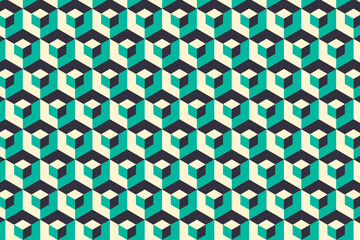3d optical illusion hexagonal cube seamless pattern. Isometric op art cubic blocks geometric background. Wall structure vector illustration.
