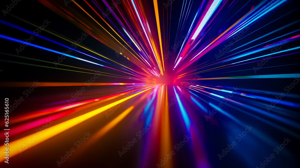 Poster abstract image of colorful lights in dark room with black background. generative ai.