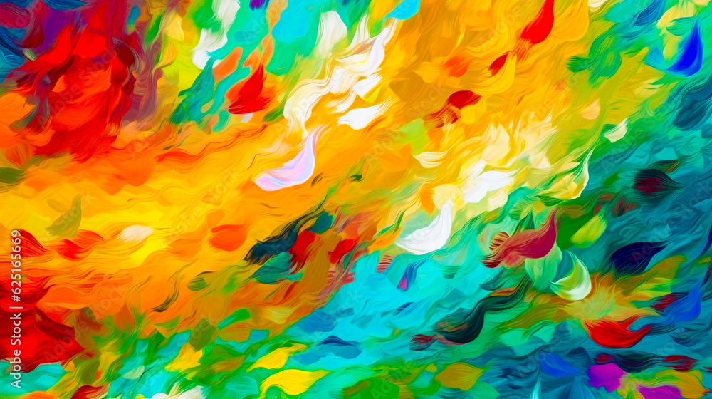 Poster painting of colorful background with lots of different colors and sizes of paint. generative ai.