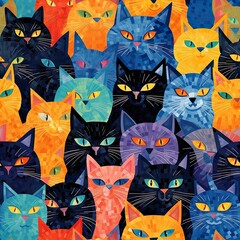 cats seamless pattern in style of pointillism