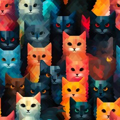 cats seamless pattern in style of pixelated