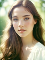 Obraz premium Portrait Natural white woman with brown hair