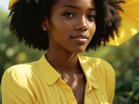 Portrait Of A Black Woman In A Yellow Shirt