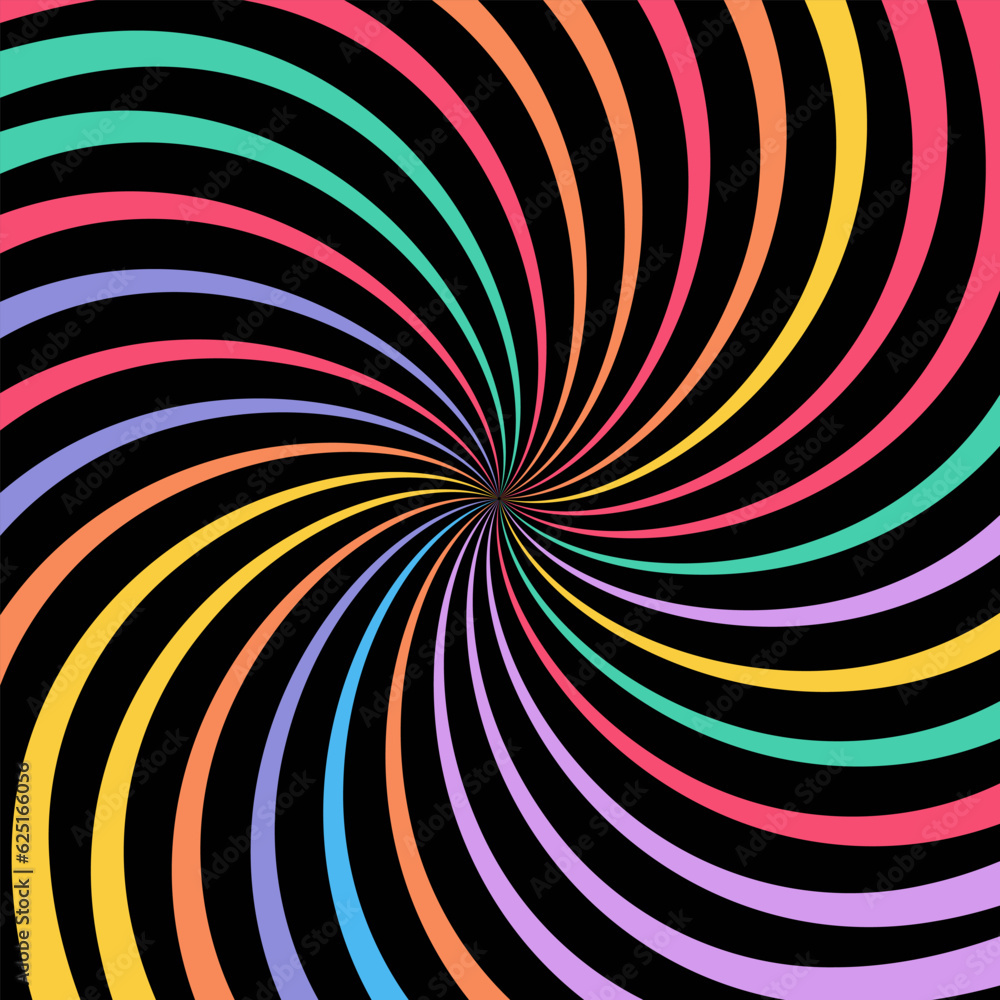 Poster colorful swirl pattern background. spiral vortex rays vector art.
