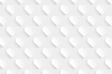 3d Grey and white papercut heart with shade seamless pattern. Love doodle paper cut hearts background vector illustration.