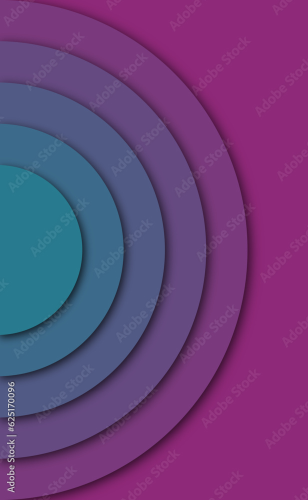Poster 3d papercut effect pink and cyan circles background. radial paper cut circle pattern vector illustra