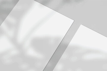 Realistic empty Blank white flyer mockup Paper Leaflet, Flyer, Broadsheet, A4 With Windows and Leaves Shadow Overlay. 3D Illustration Isolated Background. 3D EPS Vector Illustration.