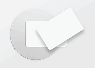 Realistic elegant and minimalist white blank business card mockup. 3D vector illustration. Windows shadow and leaves overlay on isolated background.