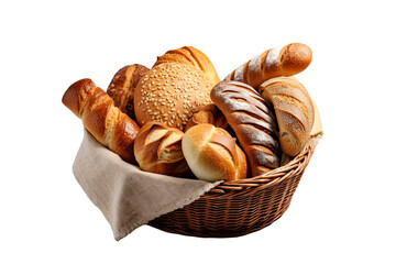 breads in a basket illustration, transparent background, PNG.
