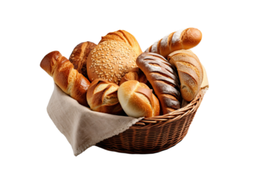breads in a basket illustration, transparent background, PNG.
