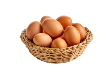 Studio photoshoot of eggs in a basket , transparent background, PNG.