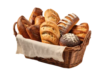 Fotobehang Bakkerij breads in a basket illustration,transparent background, PNG. 