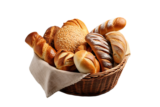 breads in a basket illustration, transparent background, PNG.
