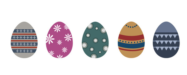 Set of easter eggs flat design on white background.