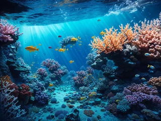 Fotobehang An underwater photograph of a stunning coral reef - AI Generative © Being Imaginative