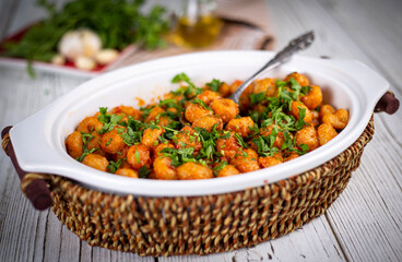 Traditional delicious Turkish food; bulgur garlic meatball (Turkish name; Sarimsakli bulgur kofte or Fellah koftesi)