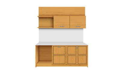 wooden kitchen cabinet on the white background