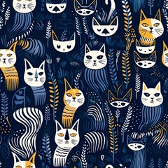 cats seamless pattern in style of batik