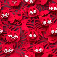 cats seamless pattern in style of kirigami
