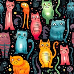 cats seamless pattern in style of bacteria