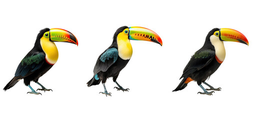 set of 3 toucans isolated on transparent background