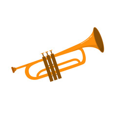 Flat Golden trumpet musical instrument vector illustration on white background. 