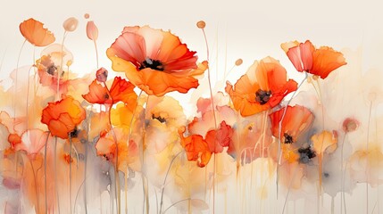 Whimsical poppies photo realistic illustration - Generative AI.