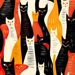 cats seamless pattern in style of abstract art