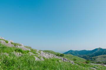 爽やかな青空の初夏の平尾台　福岡県北九州市