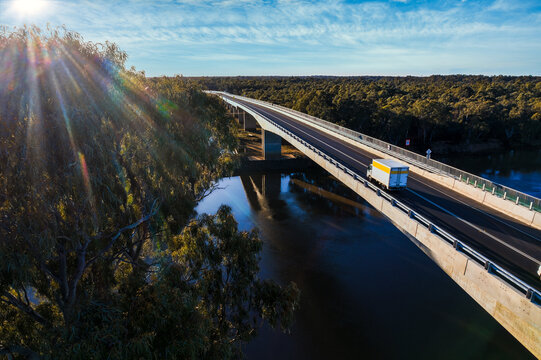 Delivery Truck on Echuca-Moama Bridge at Dawn