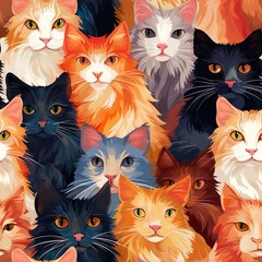 cats seamless pattern in style of digital painting