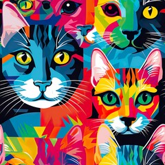 cats seamless pattern in style of pop art